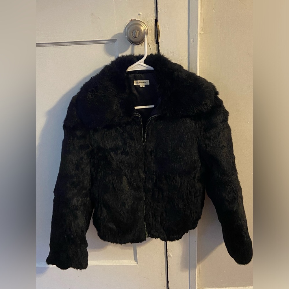 Vintage 100% real rabbit fur coat black